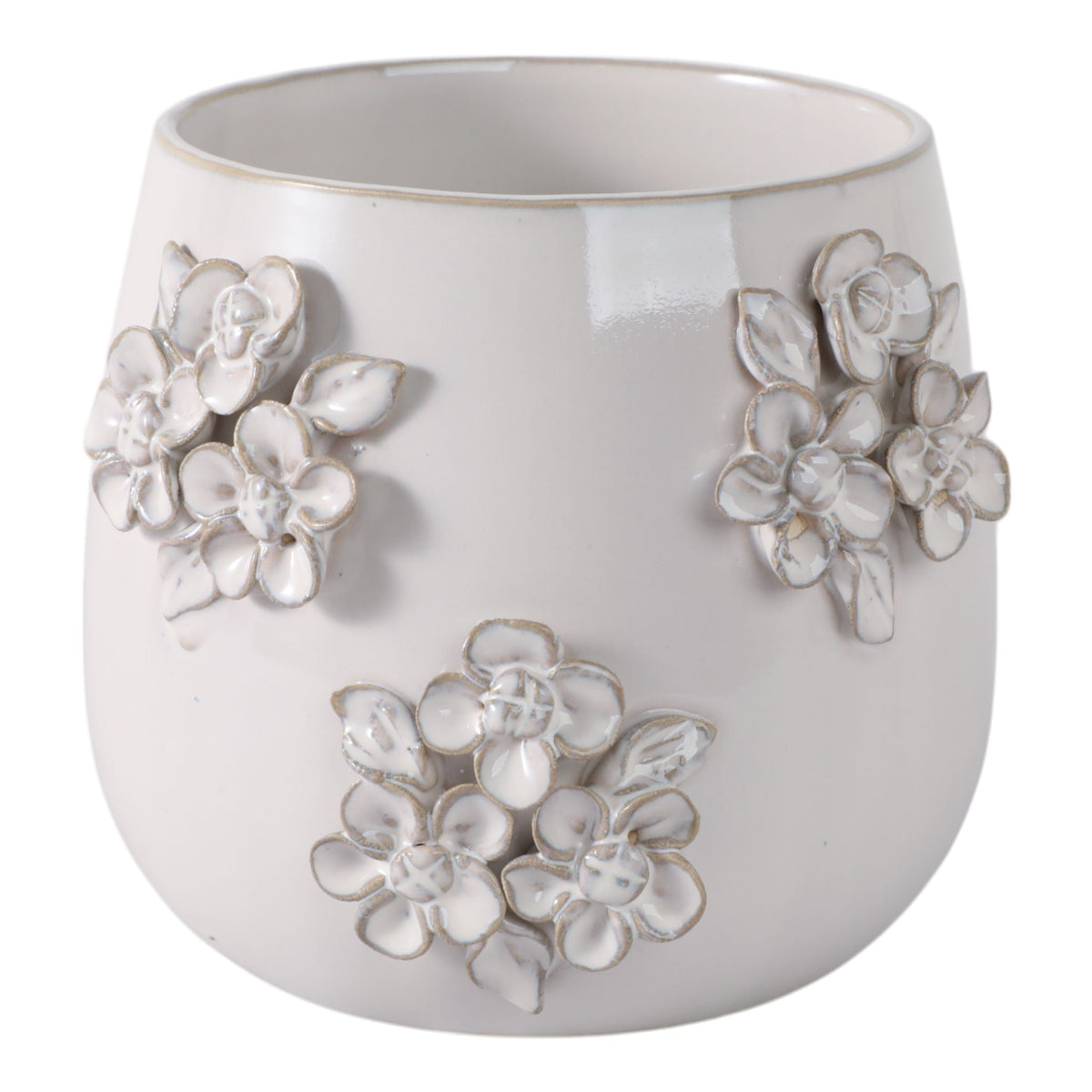 Flower Bunches Applique Planter - Ivory