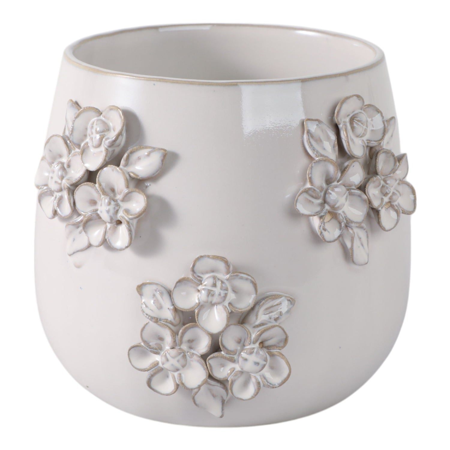 Flower Bunches Applique Planter - Ivory