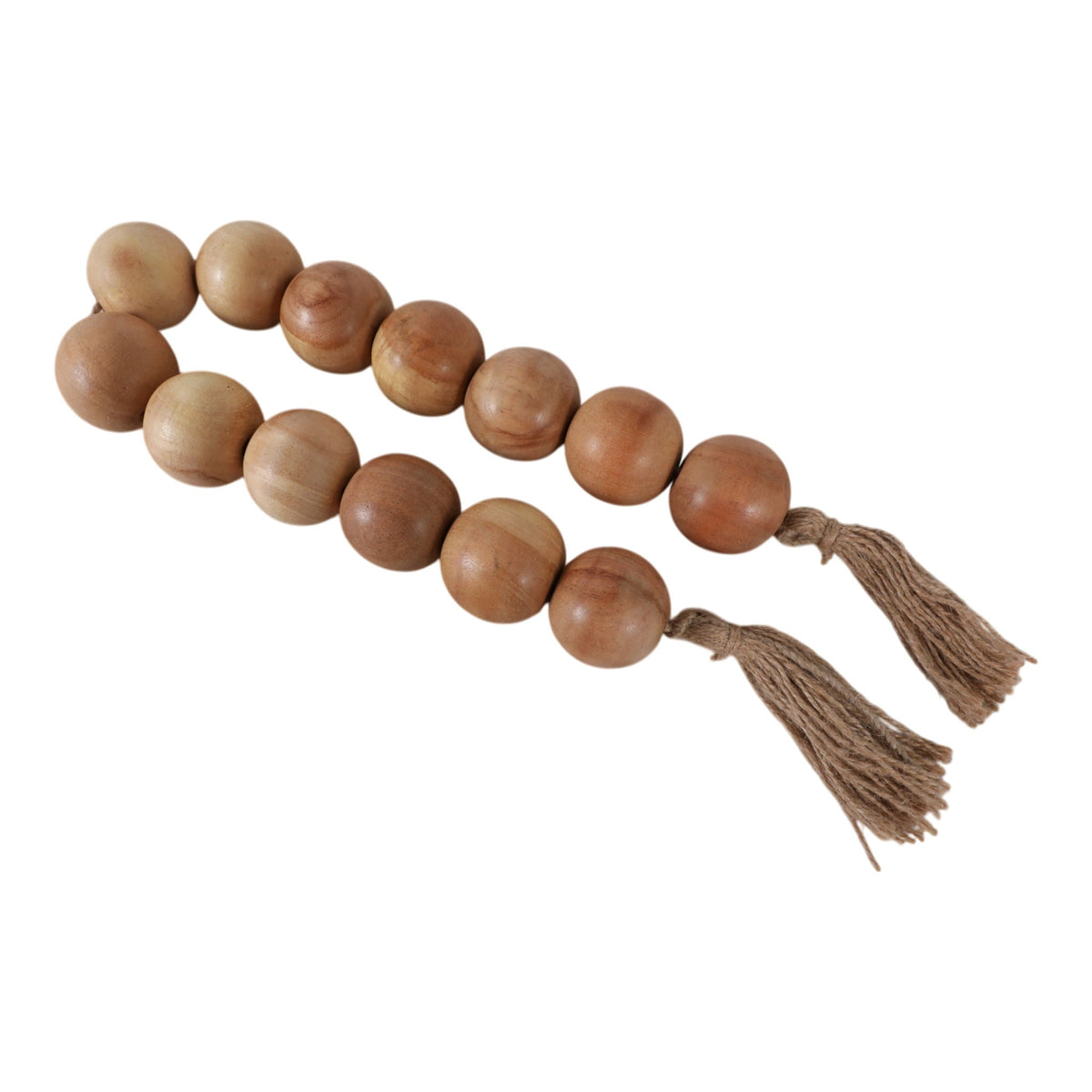 Wood 25" Large Beaded Garland With Tassel - Natural