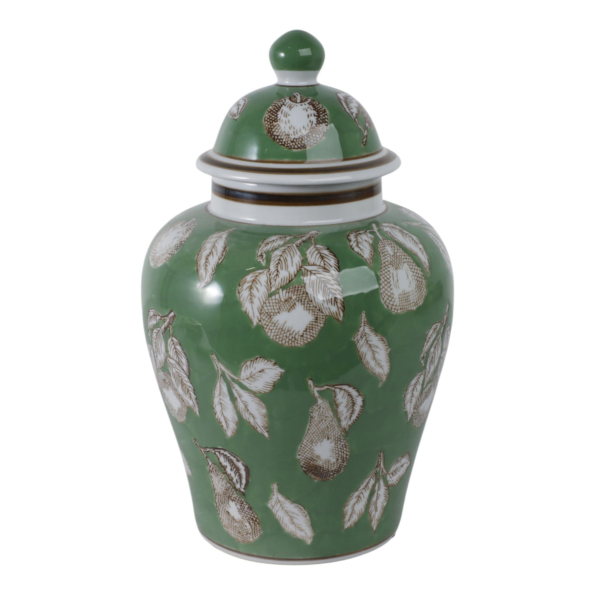 14" x 9" Pears & Twigs Temple Jar - Green / Brown