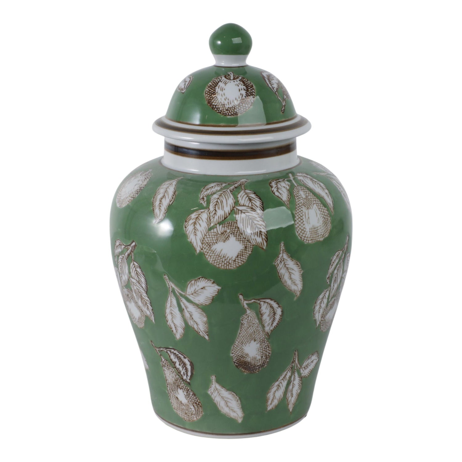 14" x 9" Pears & Twigs Temple Jar - Green / Brown
