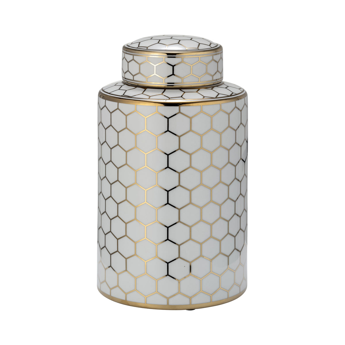 Ceramic 12" Honeycomb Jar With Lid - Gold