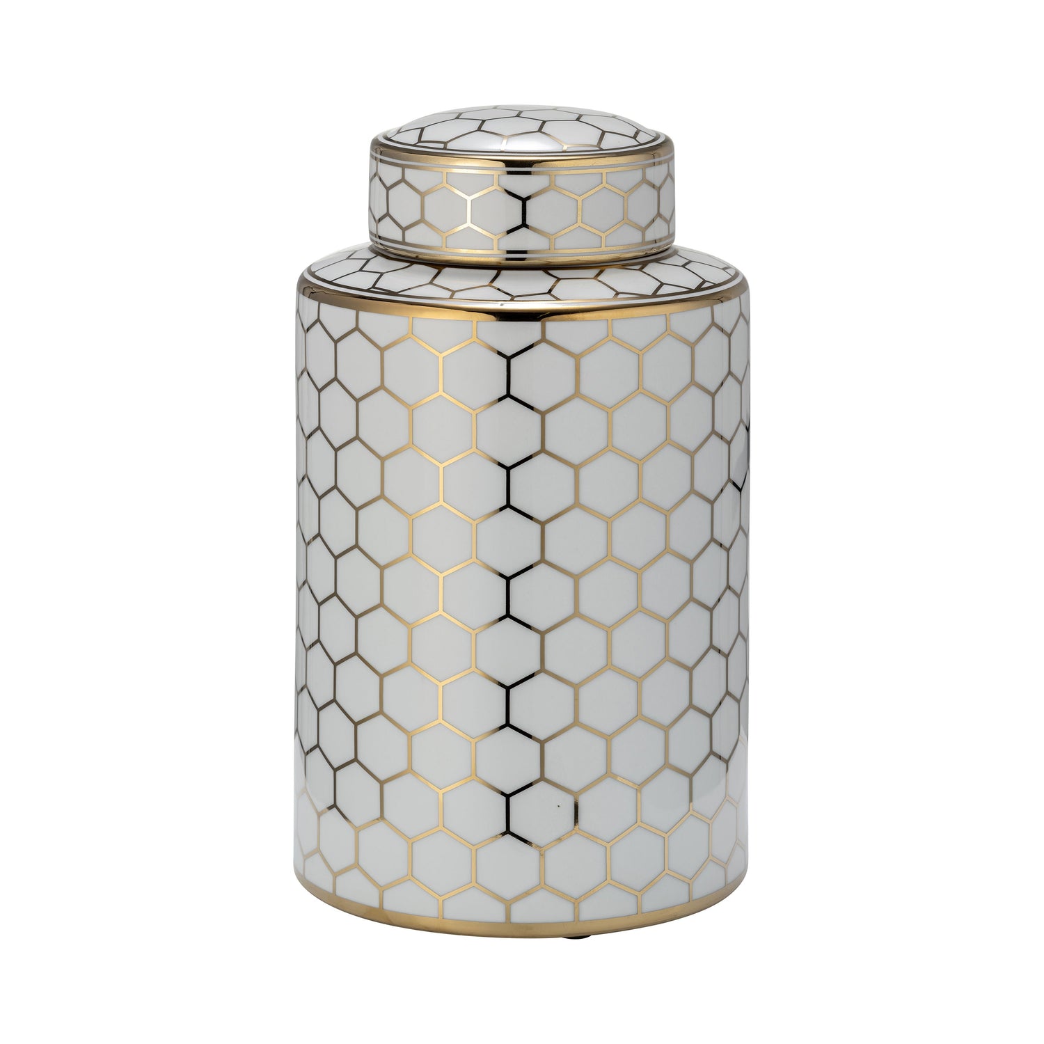 Ceramic 12" Honeycomb Jar With Lid - Gold