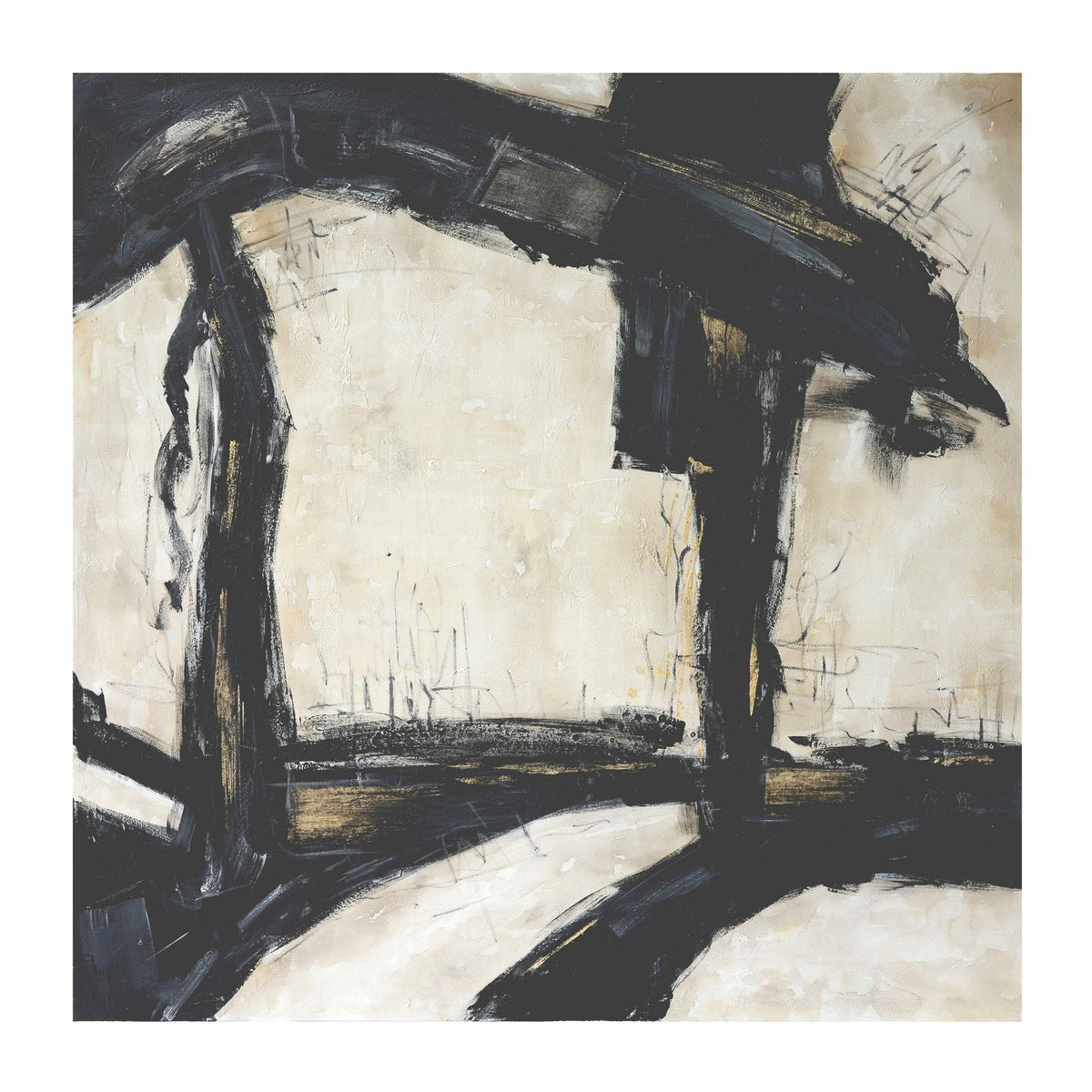 Framed Hand Painted Abstract Canvas 61 x 61" - Black / Gold