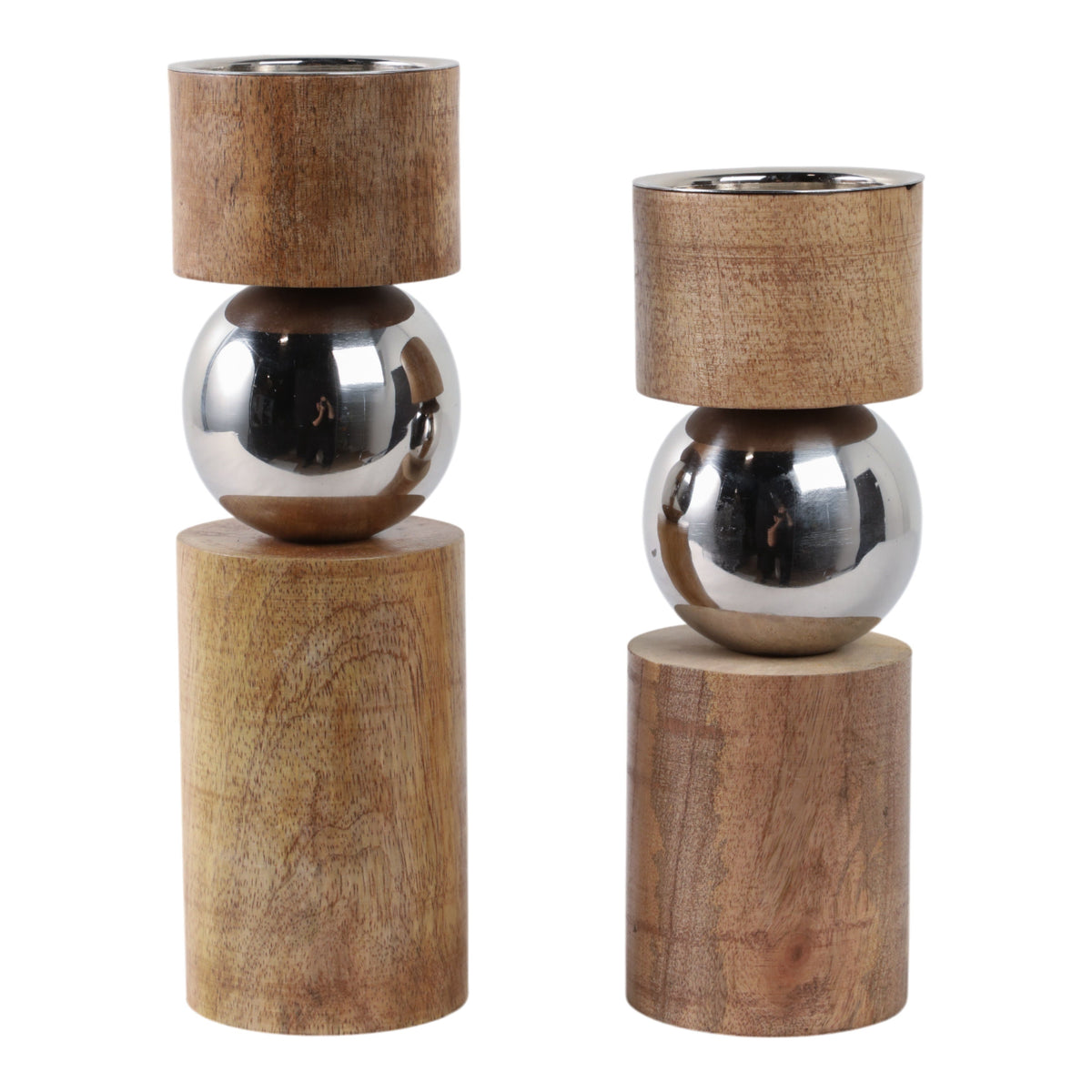13" / 11" Birmingham Wood And Stainless Steel Can (Set of 2) - Tan