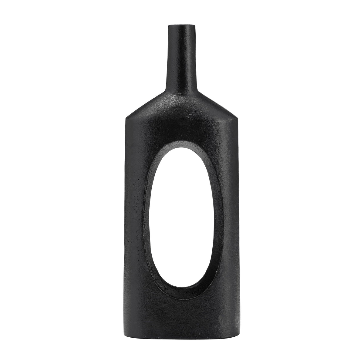 Metal Tall Modern Open Cut Out Vase 16" - Black