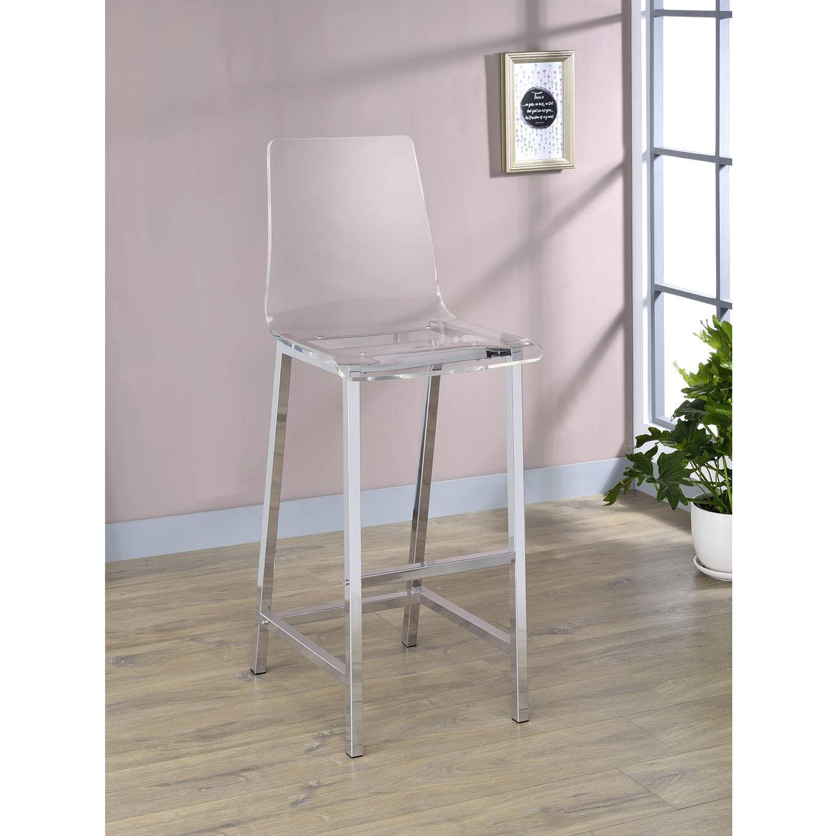 100295 Juelia Clear Acrylic Bar Chair Chrome (Set of 2)