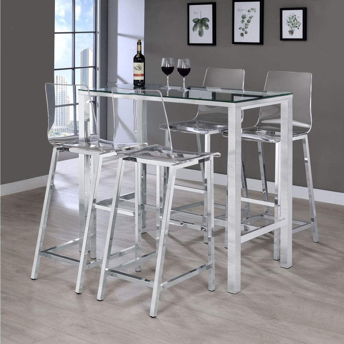 100295 Juelia Clear Acrylic Bar Chair Chrome (Set of 2)