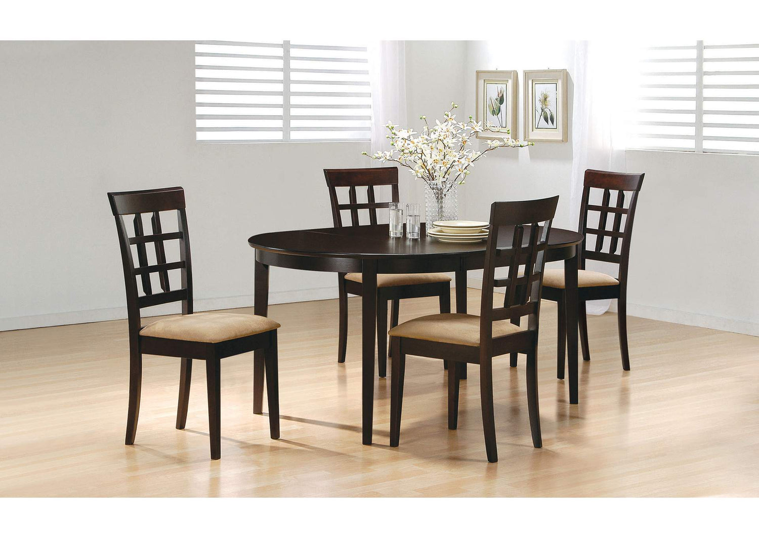 100770-S5 Gabriel 5-piece Extension Leaf Dining Table Set Cappuccino