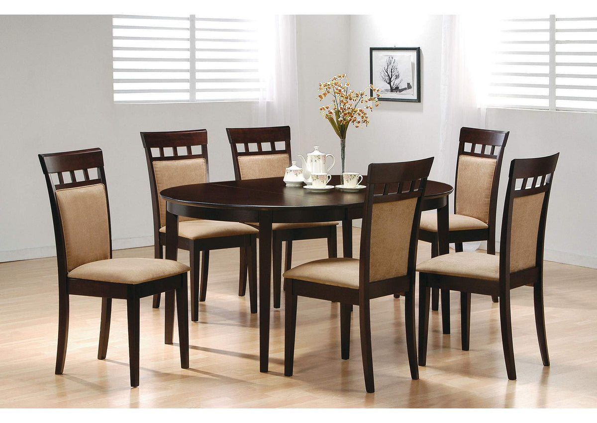 100770-S7A Gabriel 7-piece Extension Leaf Dining Table Set Cappuccino