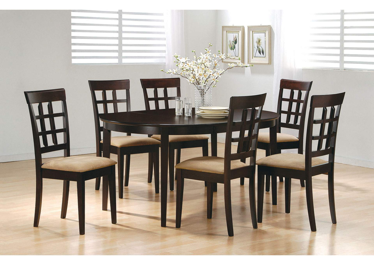 100770-S7 Gabriel 7-piece Extension Leaf Dining Table Set Cappuccino