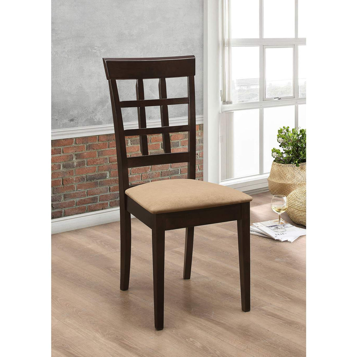 100772 Gabriel Lattice Back Dining Side Chair Cappuccino (Set of 2)