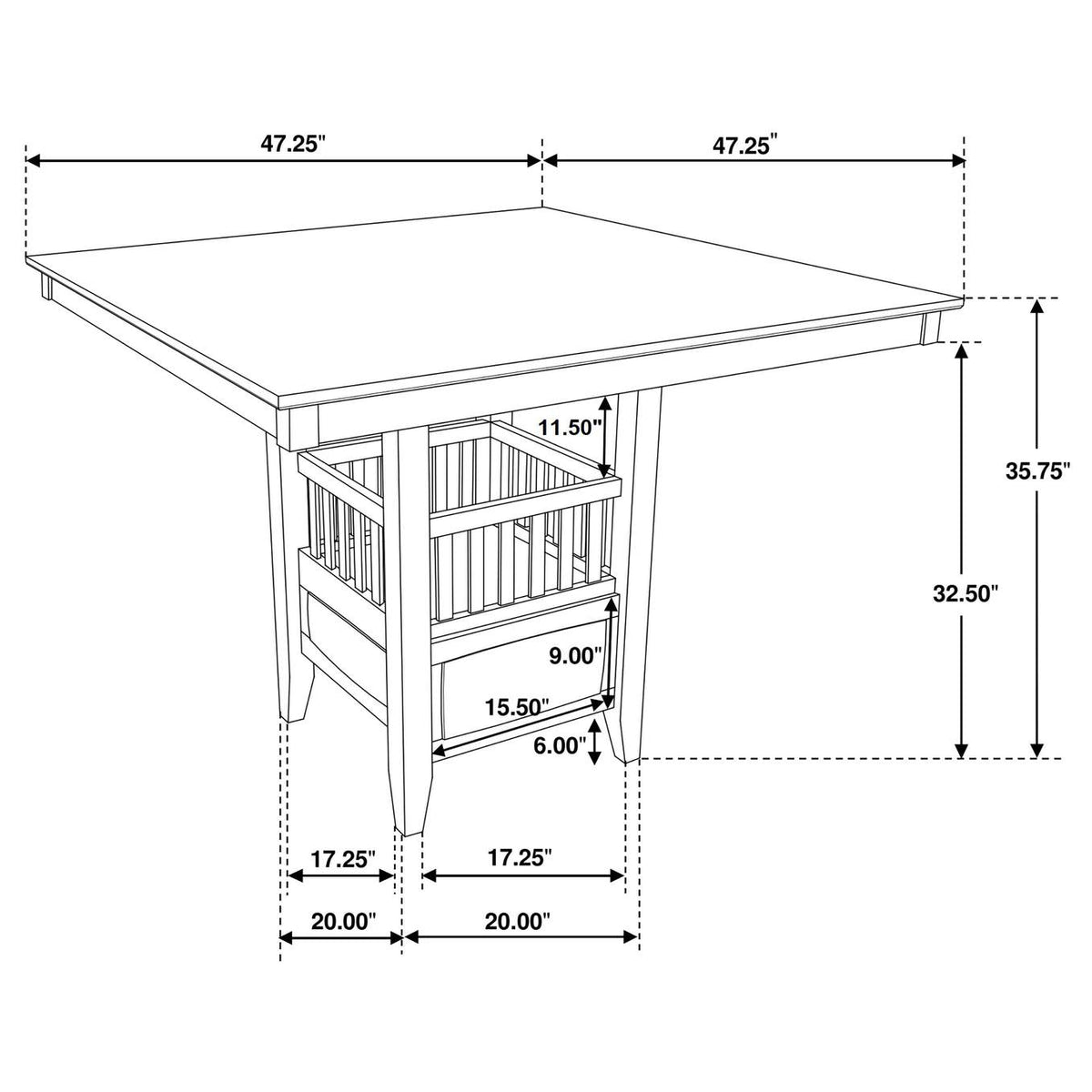 100958 Jaden Square 47-inch Counter Height Dining Table Espresso