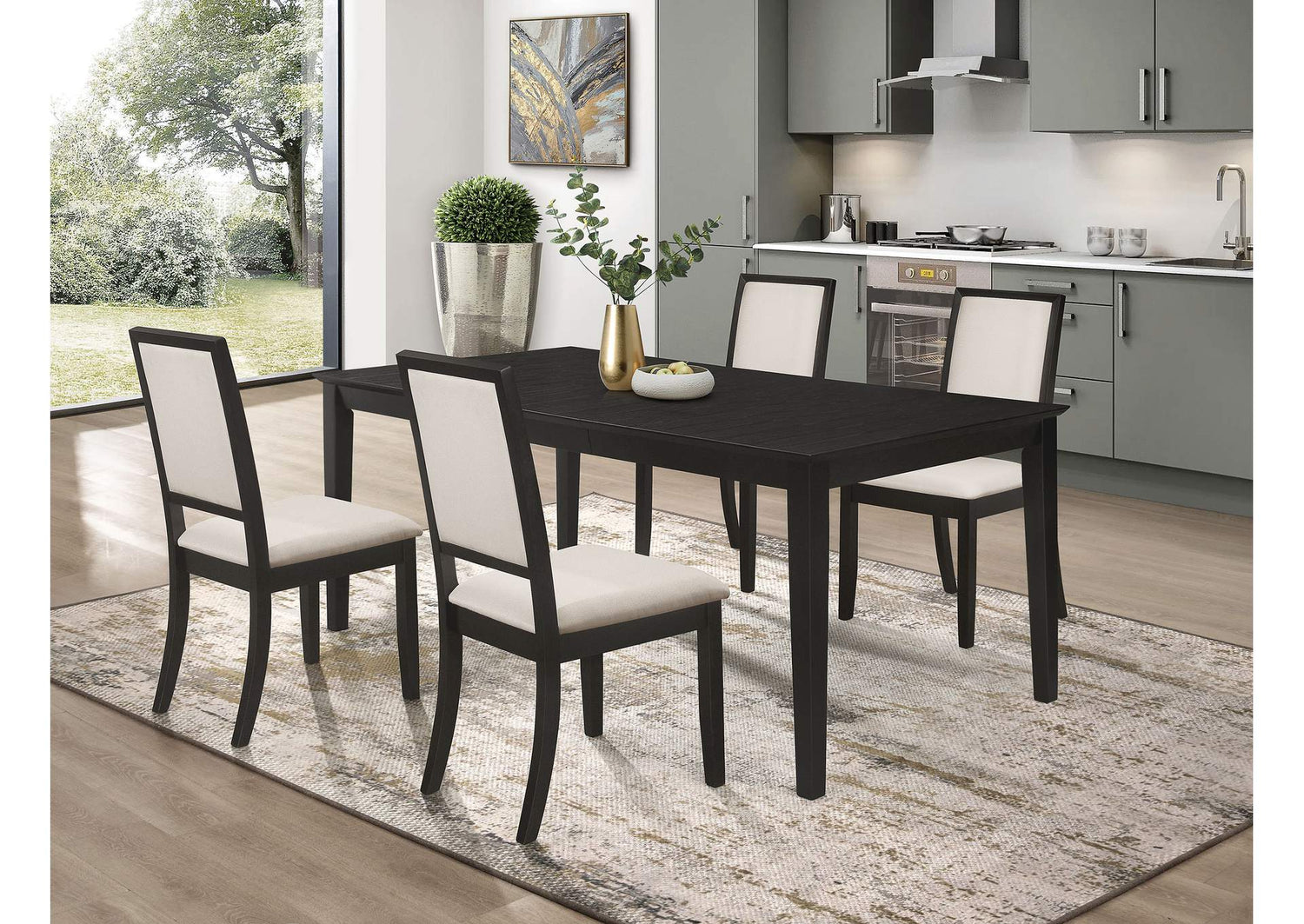 Louise 5-piece Rectangular Extension Leaf Dining Set Black