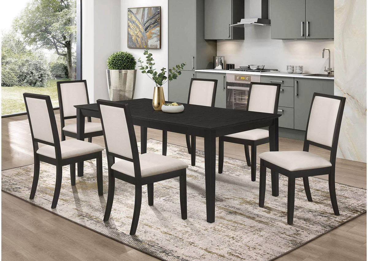 Louise 7-piece Rectangular Extension Leaf Dining Set Black