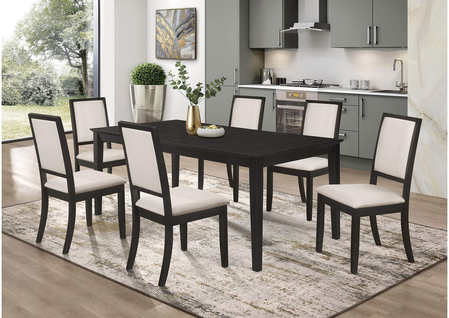 Louise 7-piece Rectangular Extension Leaf Dining Set Black
