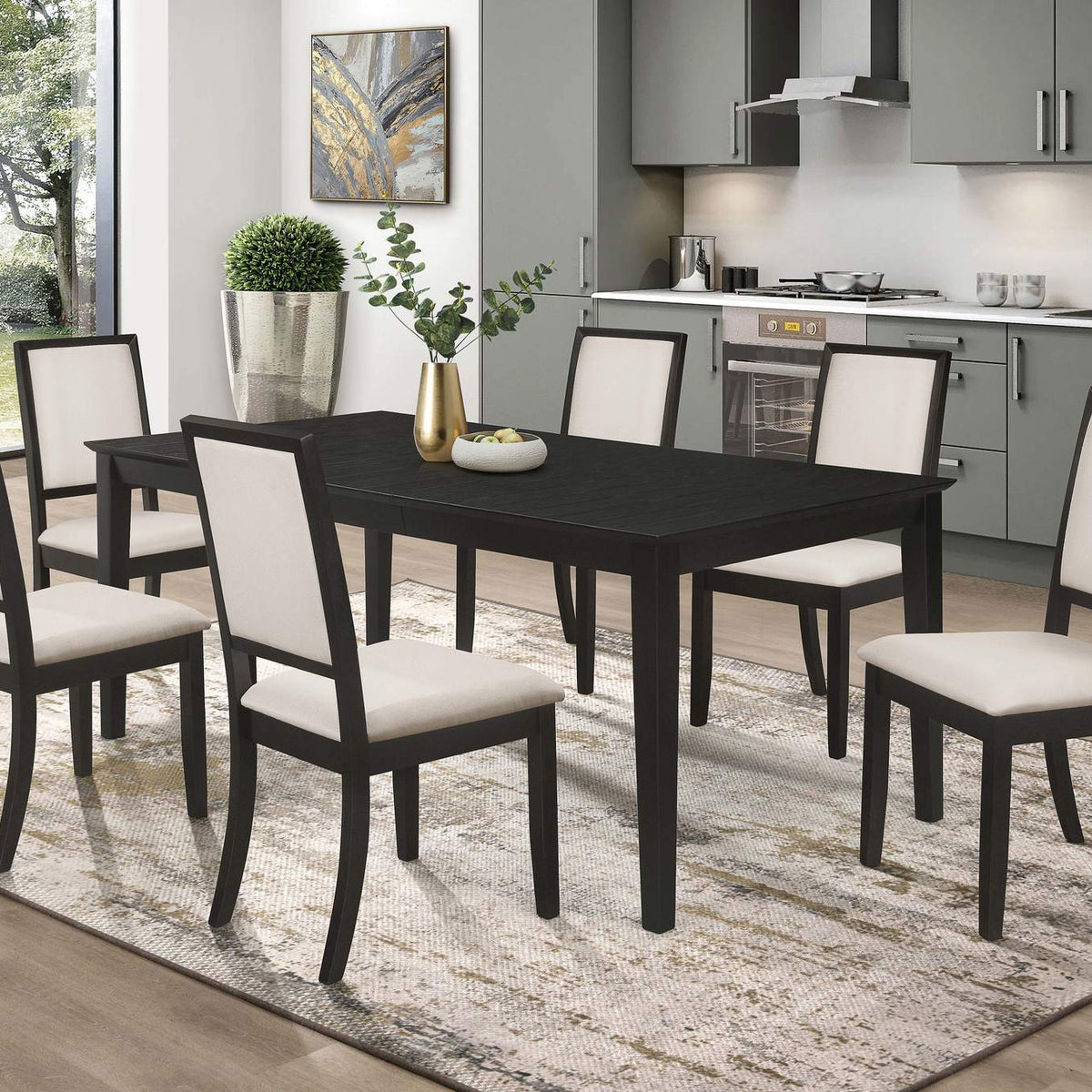 101561 Louise Rectangular 78-inch Extension Leaf Dining Table Black