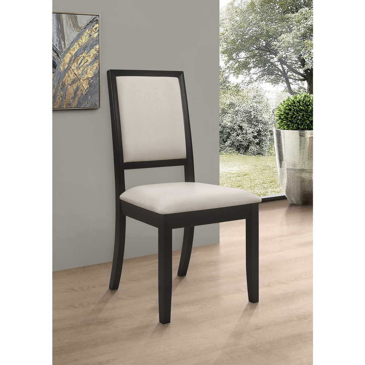 101562 Louise Upholstered Wood Dining Side Chair Black (Set of 2)