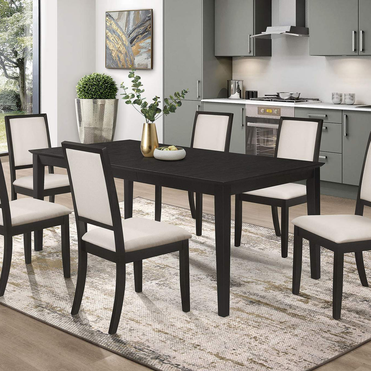 101562 Louise Upholstered Wood Dining Side Chair Black (Set of 2)