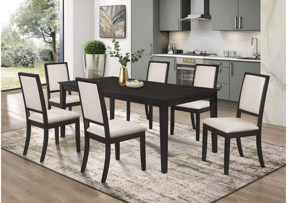101562 Louise Upholstered Wood Dining Side Chair Black (Set of 2)
