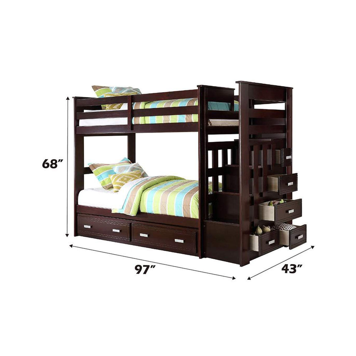 10170W Allentown Twin-Twin Bunk Bed with Trundle and Storage