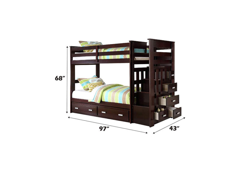10170W Allentown Twin-Twin Bunk Bed with Trundle and Storage