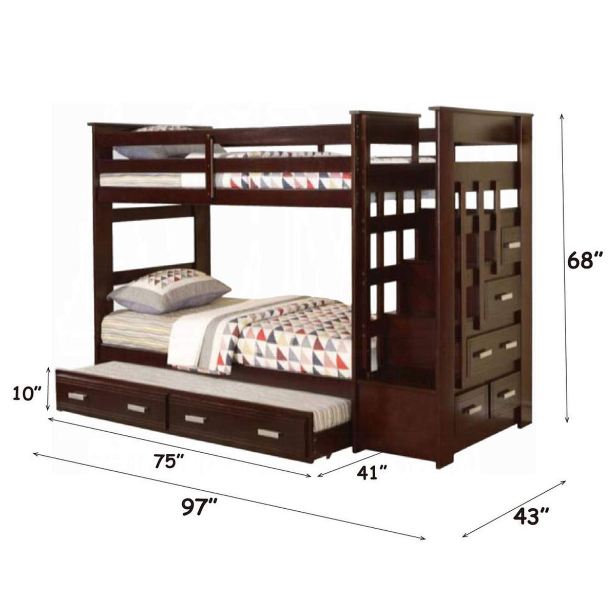10170W Allentown Twin-Twin Bunk Bed with Trundle and Storage