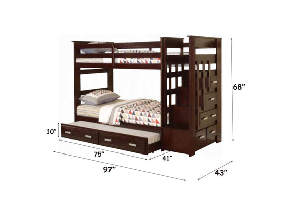 10170W Allentown Twin-Twin Bunk Bed with Trundle and Storage