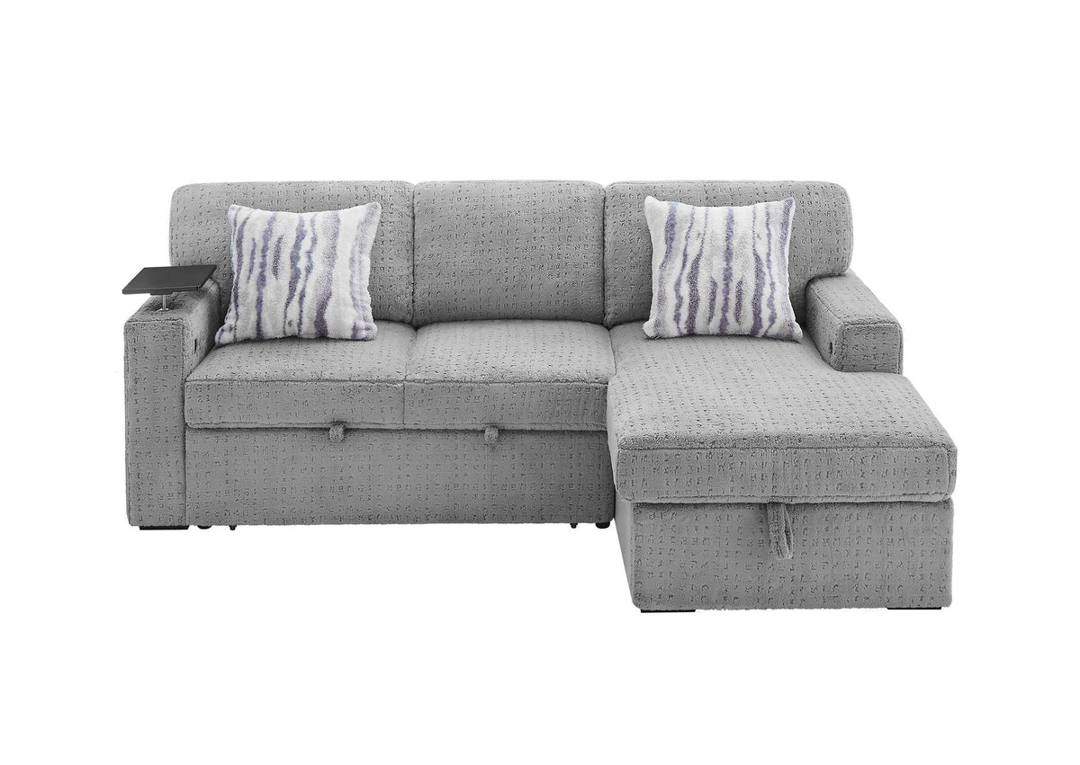 U0214-GREY-CHS_W_STORAGE_AND_PO_DWR_W_1_PIL U0214 GREY SOFA BED LONG CHAIR WITH LIFT STORAGE, HIDDEN DWR AND 1 PILLOW