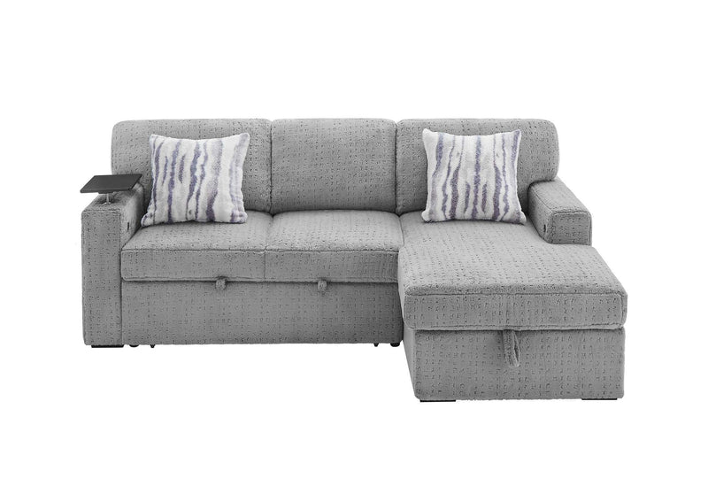 U0214-GREY-CHS_W_STORAGE_AND_PO_DWR_W_1_PIL U0214 GREY SOFA BED LONG CHAIR WITH LIFT STORAGE, HIDDEN DWR AND 1 PILLOW