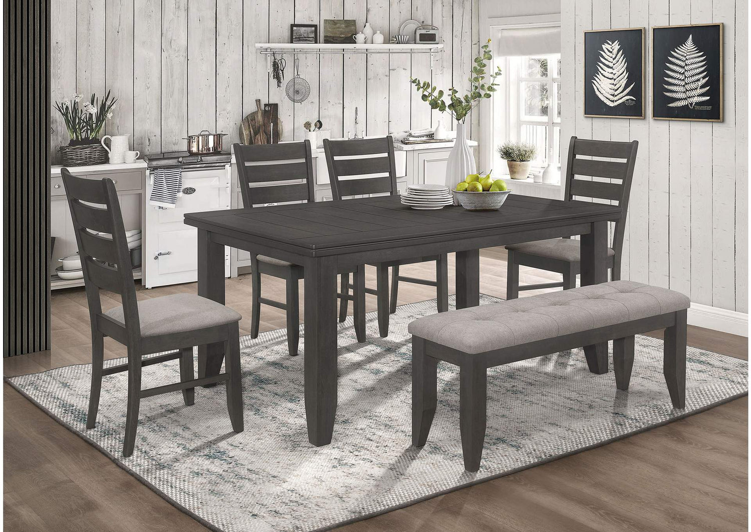 Dalila 6-piece Rectangular Dining Table Set Dark Grey