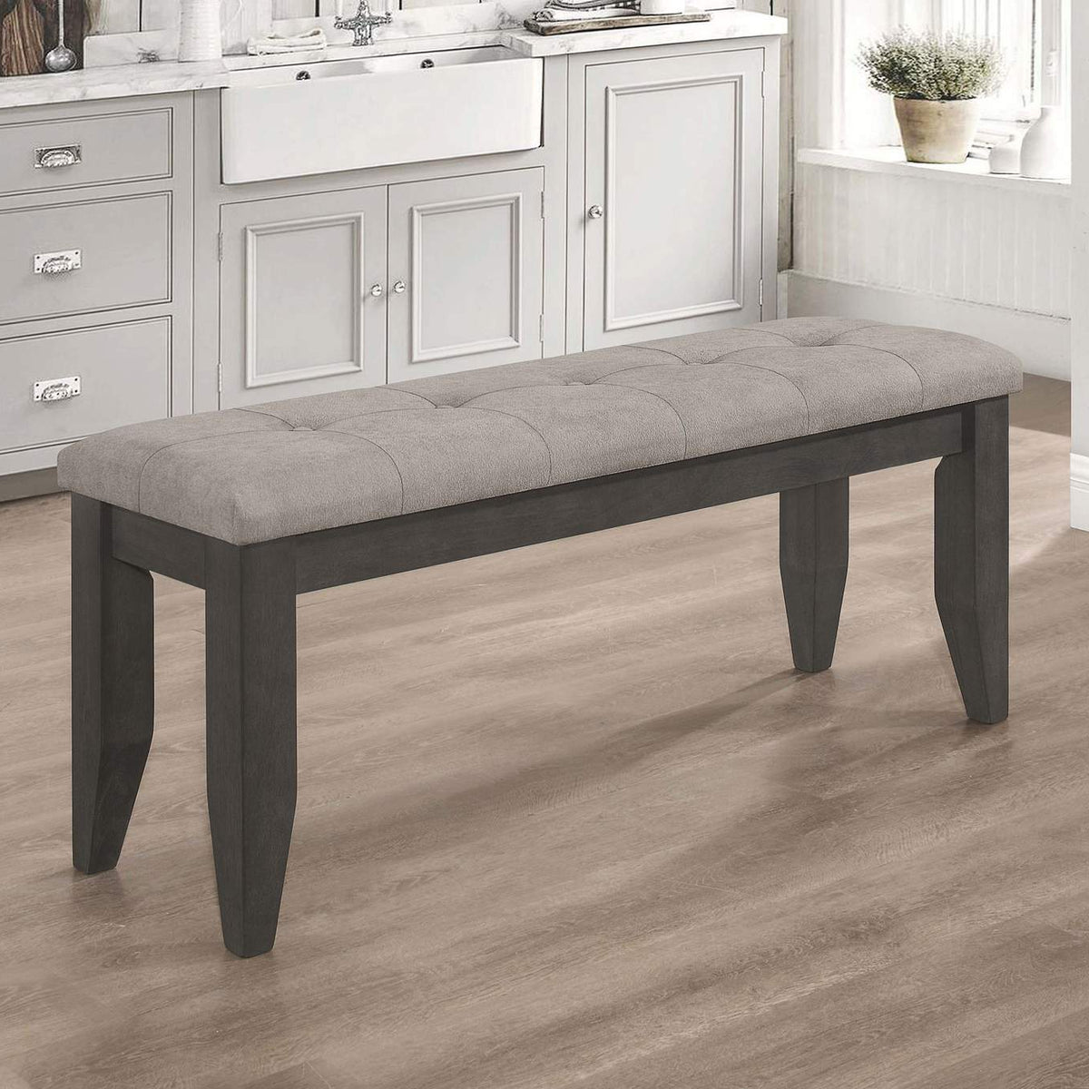 102723GRY Dalila Fabric Upholstered Wood Dining Bench Dark Grey
