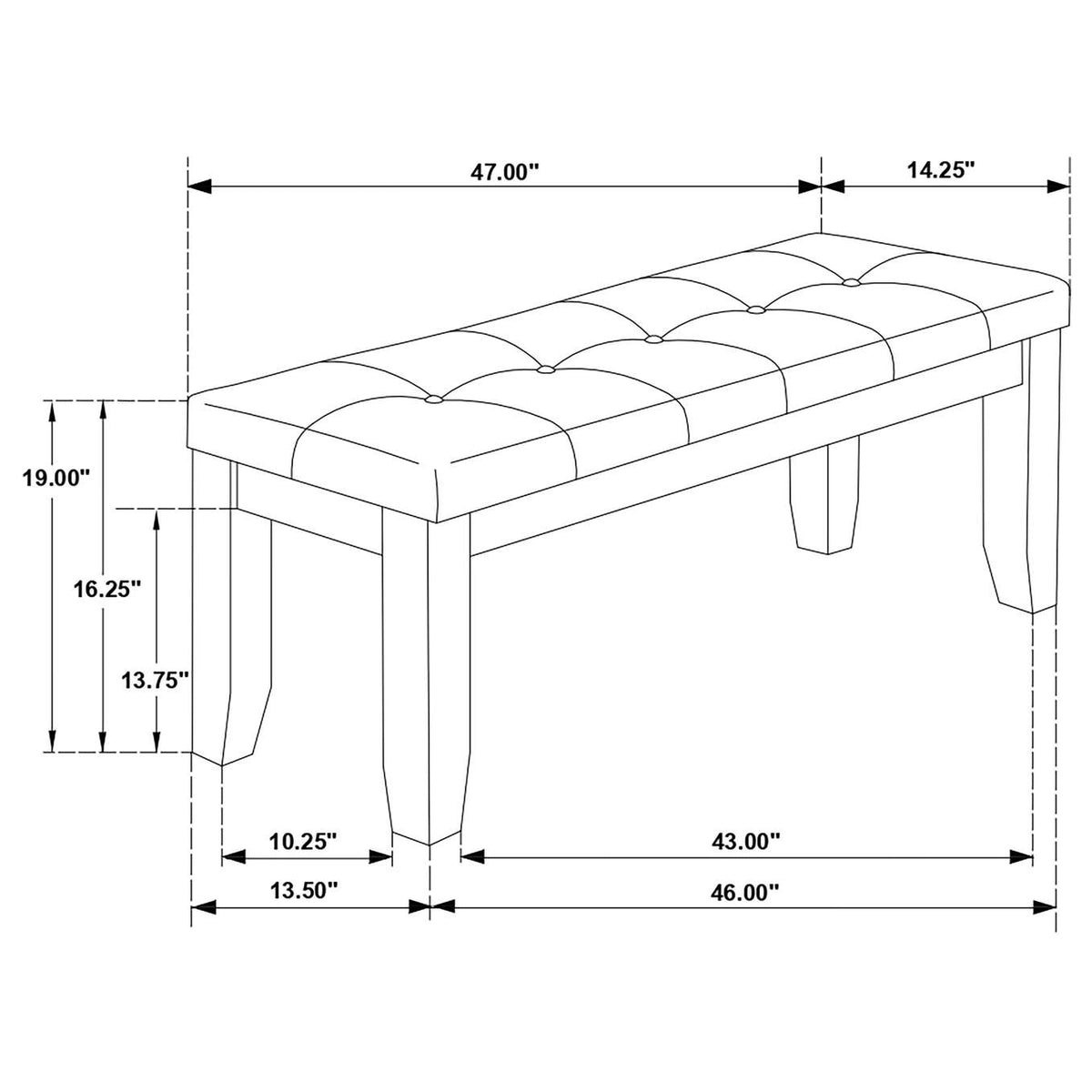102723GRY Dalila Fabric Upholstered Wood Dining Bench Dark Grey