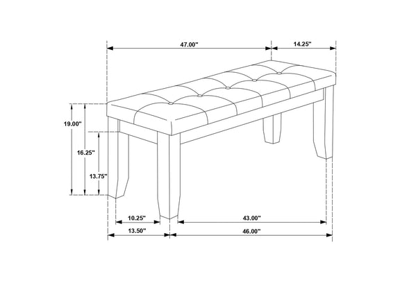 102723GRY Dalila Fabric Upholstered Wood Dining Bench Dark Grey