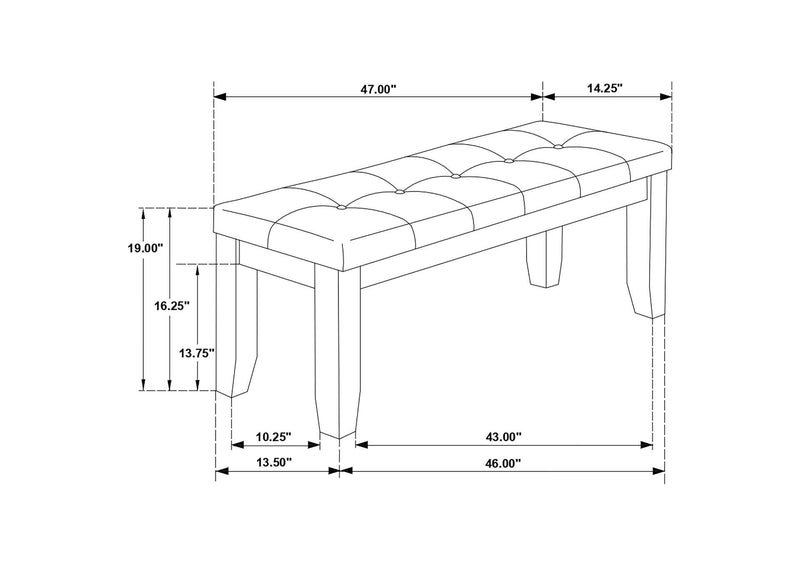 102723GRY Dalila Fabric Upholstered Wood Dining Bench Dark Grey