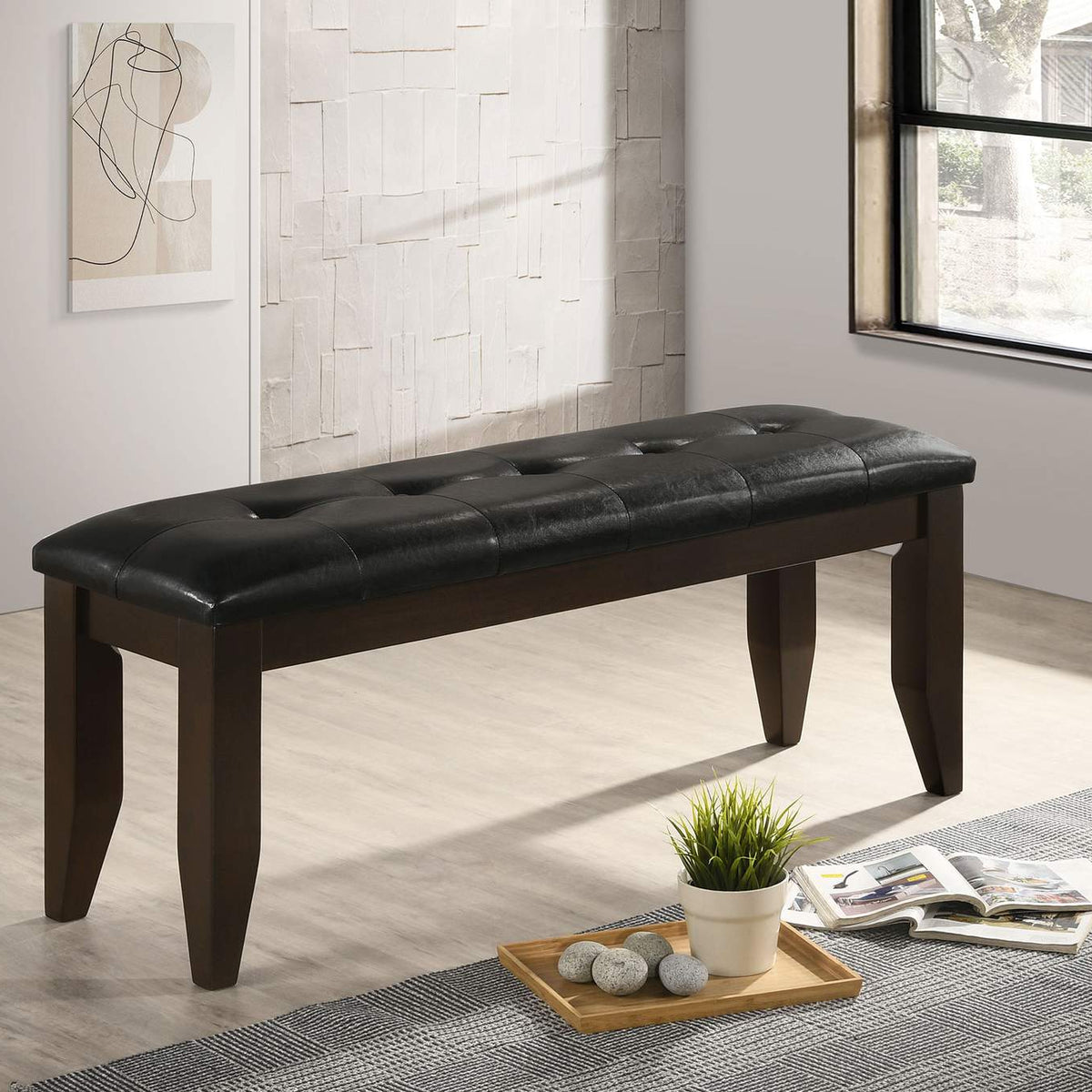 102723 Dalila Leatherette Upholstered Wood Dining Bench Cappuccino