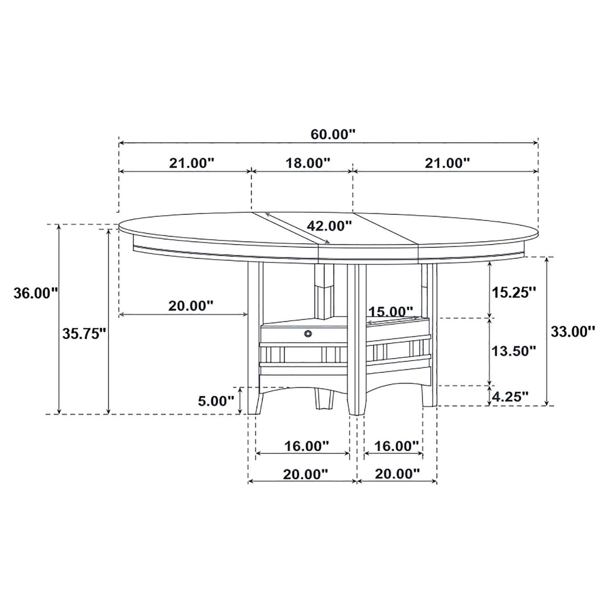 102888 Lavon Oval 60-inch Counter Height Extension Dining Table Espresso