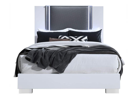YLIME-SMOOTH_WHITE-QB_W_LED-N YLIME SMOOTH WHITE QUEEN BED WITH LED FULLY SLATTED