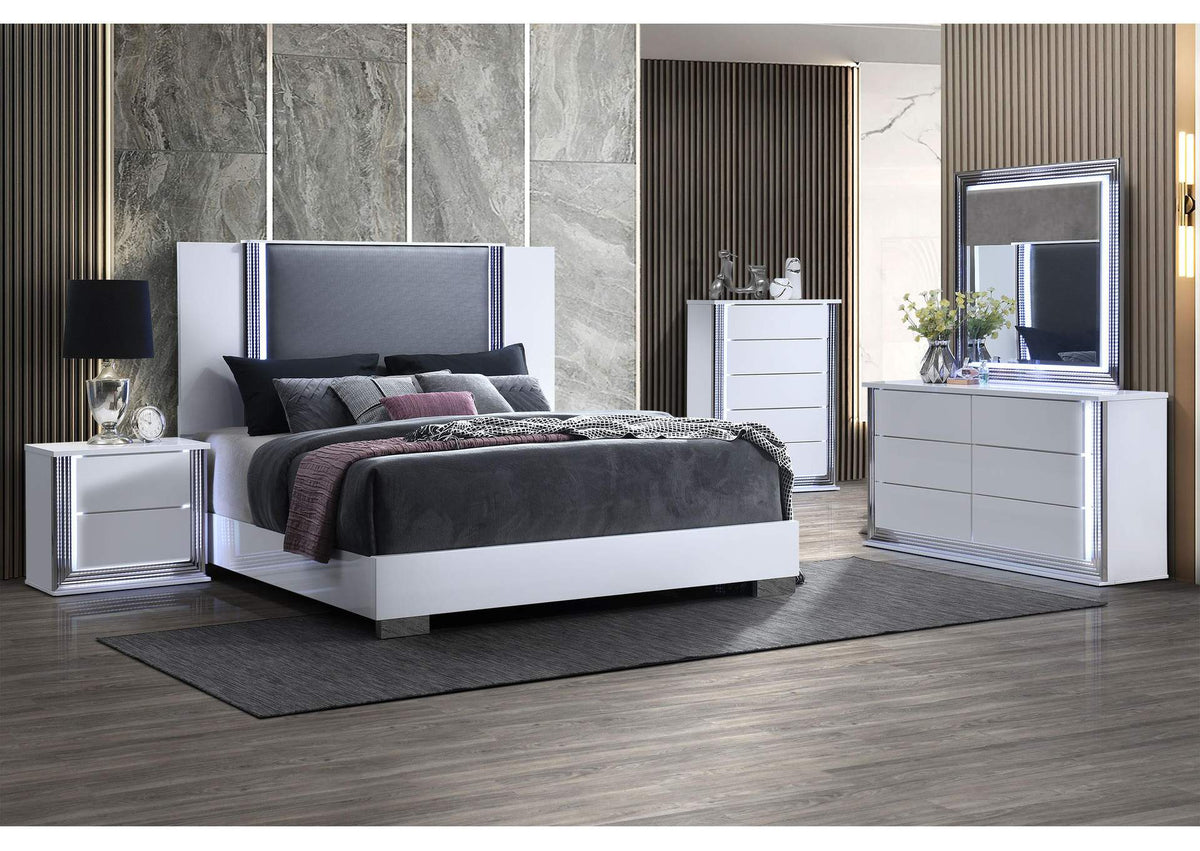 YLIME-SMOOTH_WHITE-KB_DR_MR_NS-N YLIME SMOOTH WHITE KING BED, DRESSER, MIRROR, NIGHTSTAND