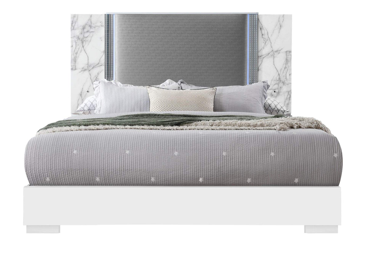 YLIME-WHITE_MARBLE-KB_W_LED-N YLIME WHITE MARBLE KING BED FULLY SLATTED WITH LED
