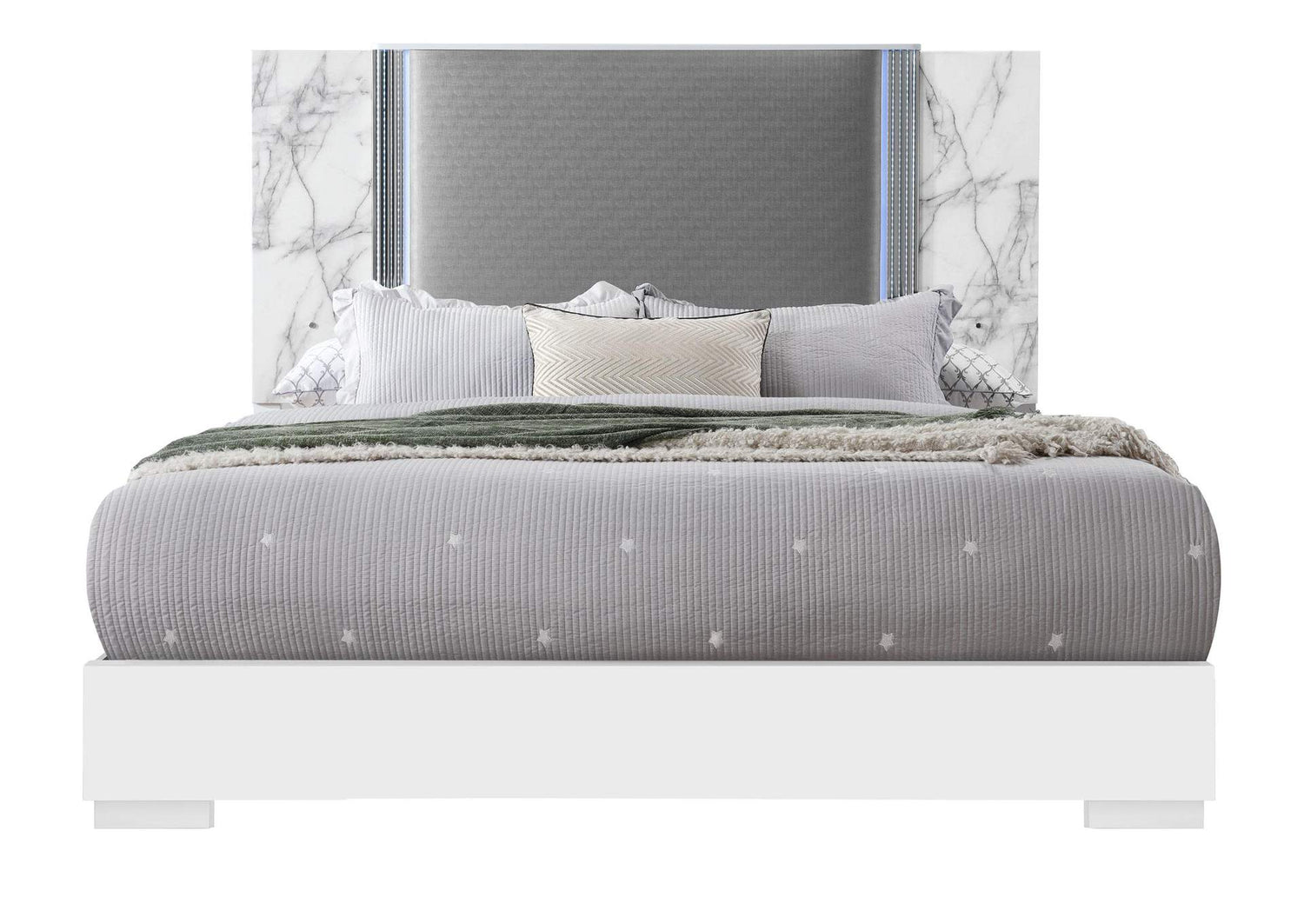 YLIME-WHITE_MARBLE-KB_W_LED-N YLIME WHITE MARBLE KING BED FULLY SLATTED WITH LED