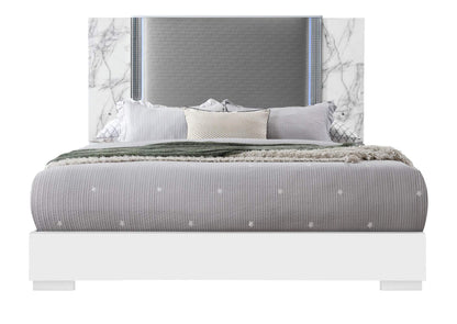 YLIME-WHITE_MARBLE-KB_W_LED-N YLIME WHITE MARBLE KING BED FULLY SLATTED WITH LED