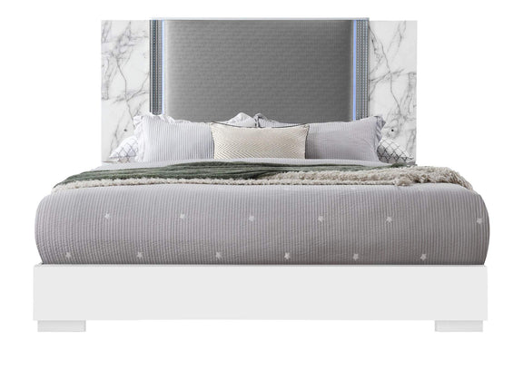 YLIME-WHITE_MARBLE-KB_W_LED-N YLIME WHITE MARBLE KING BED FULLY SLATTED WITH LED