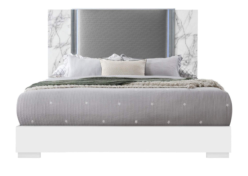 YLIME-WHITE_MARBLE-KB_W_LED-N YLIME WHITE MARBLE KING BED FULLY SLATTED WITH LED