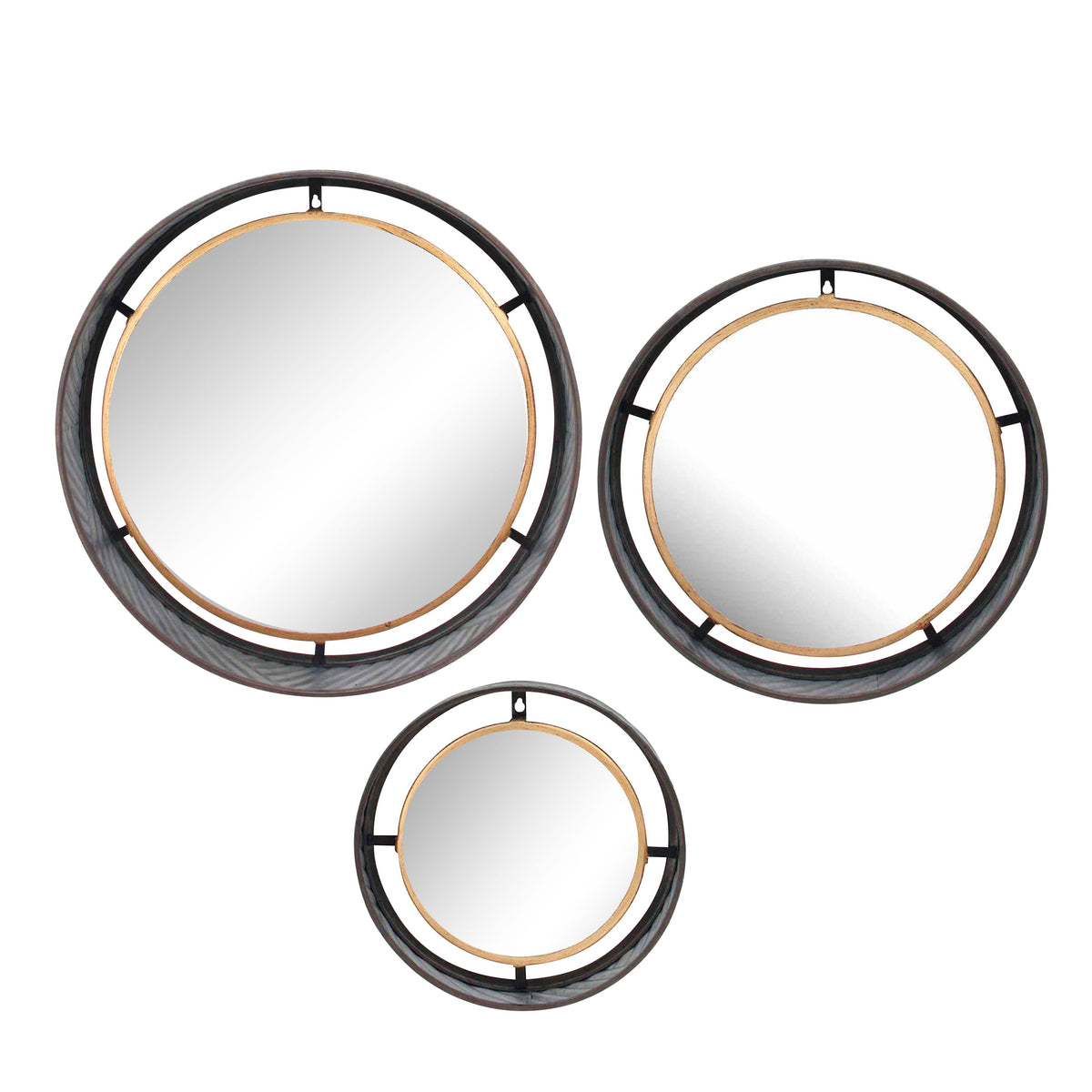 Decorative Metal Frame Wall Mirrors (Set of 3) - Gold