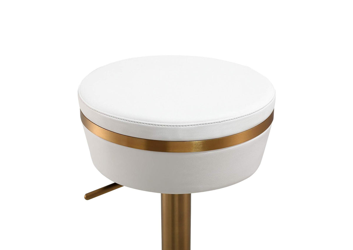 TOV-D68298 Astro White Performance Vegan Leather and Gold Adjustable Stool