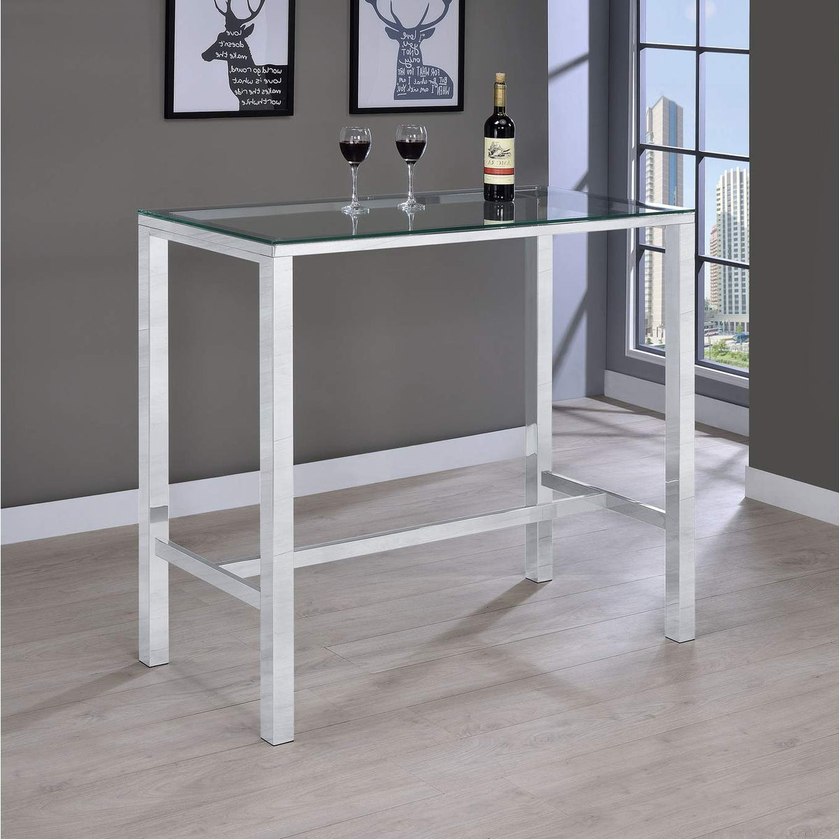 104873 Tolbert Rectangular 47-inch Glass Top Pub Bar Table Chrome
