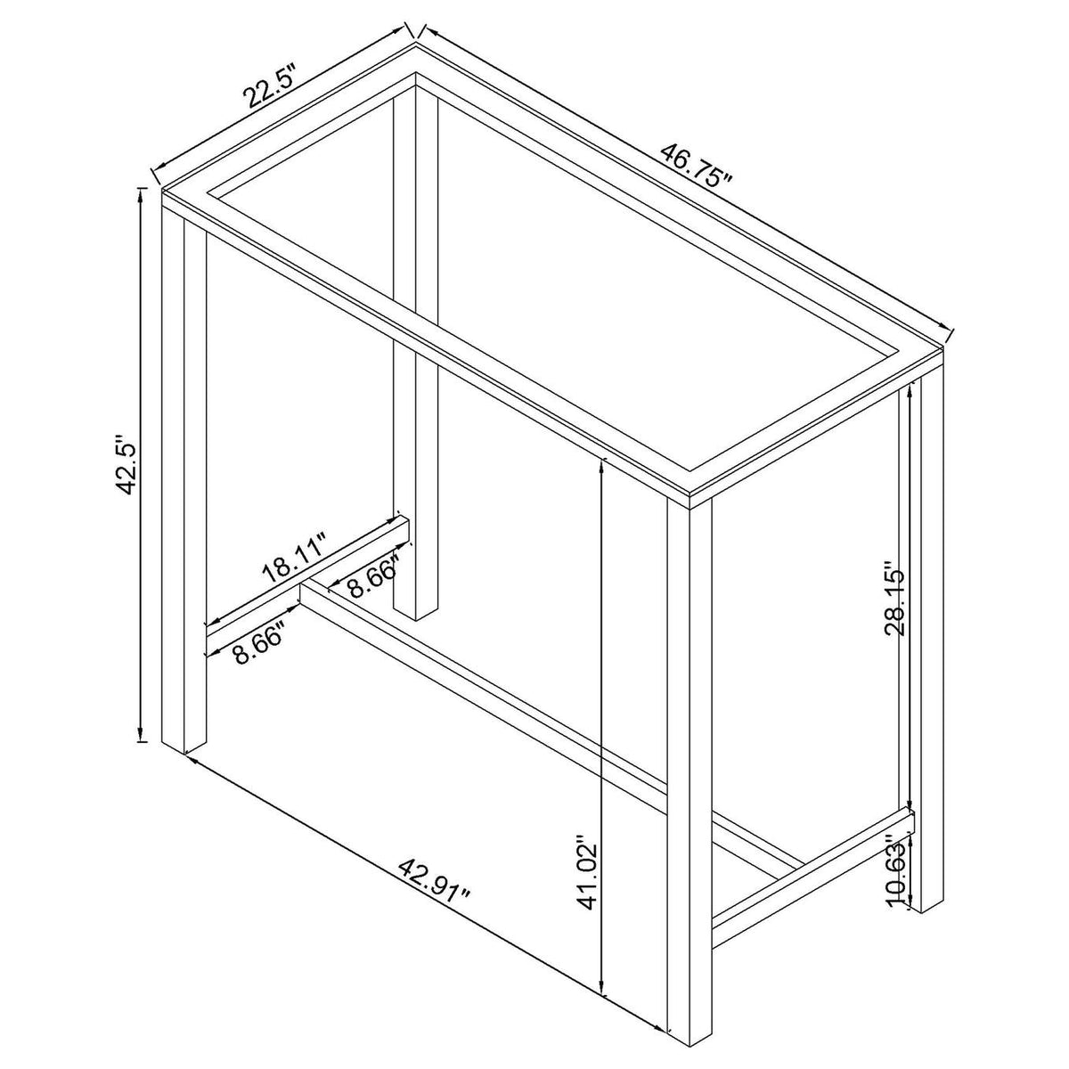 104873 Tolbert Rectangular 47-inch Glass Top Pub Bar Table Chrome