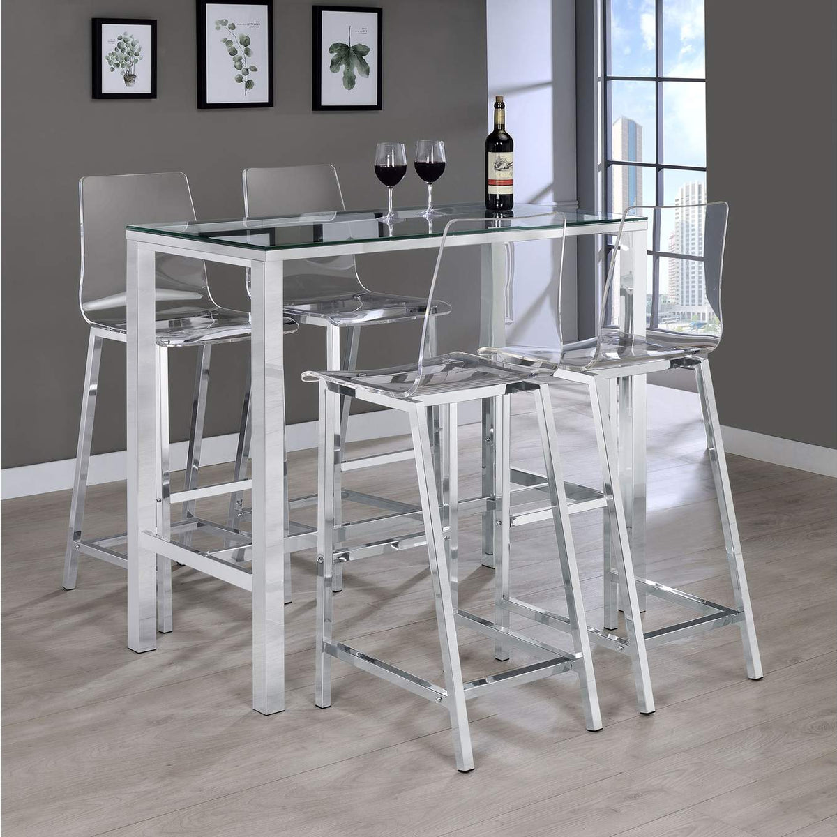 104873 Tolbert Rectangular 47-inch Glass Top Pub Bar Table Chrome