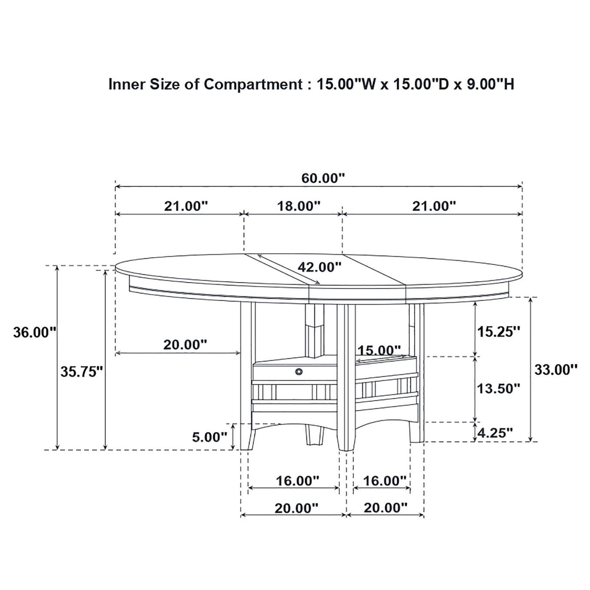 105278 Lavon Oval 60-inch Counter Height Extension Dining Table Chestnut